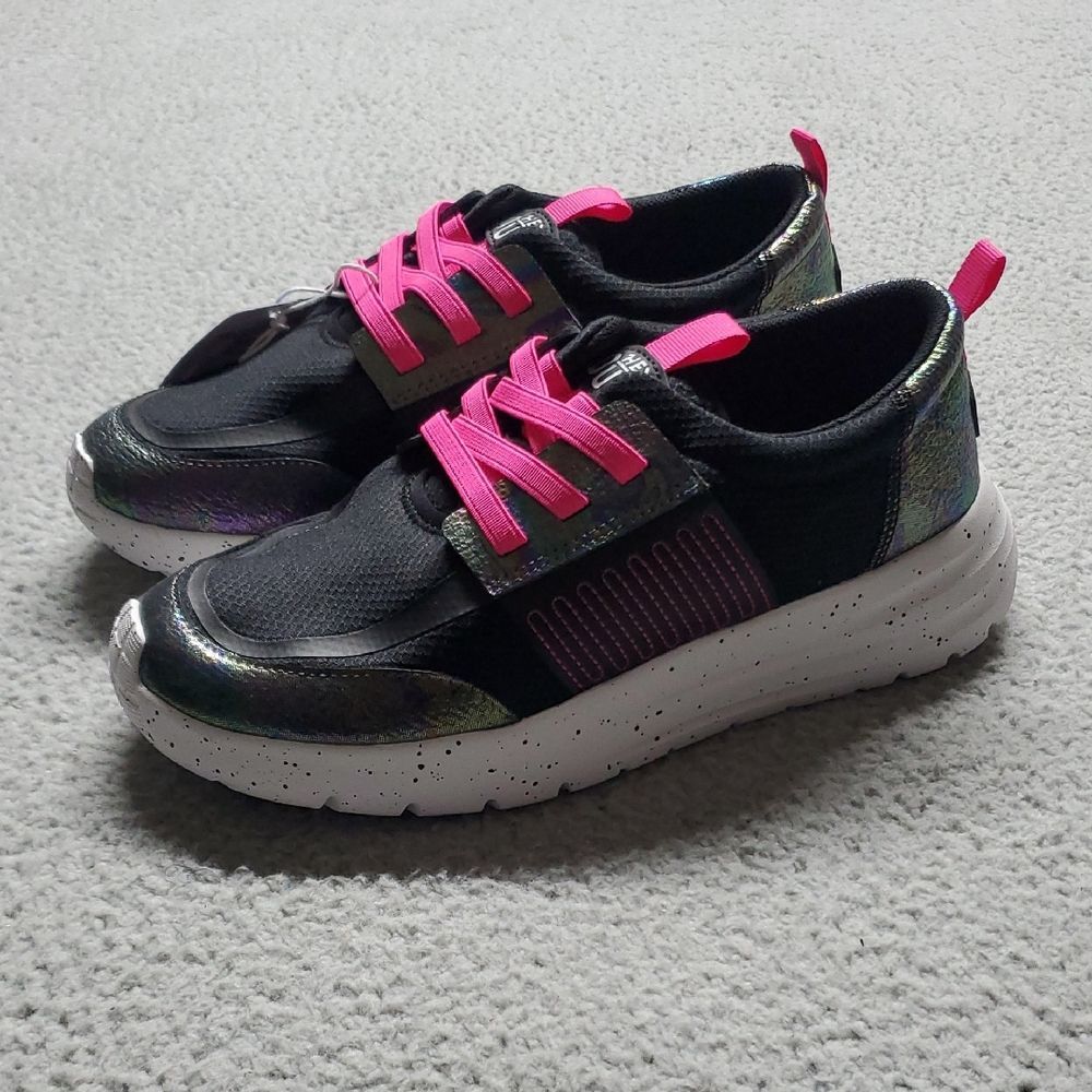 Hey Dude Gilr's Black Sneakers with Hot Pink Accents Size J6